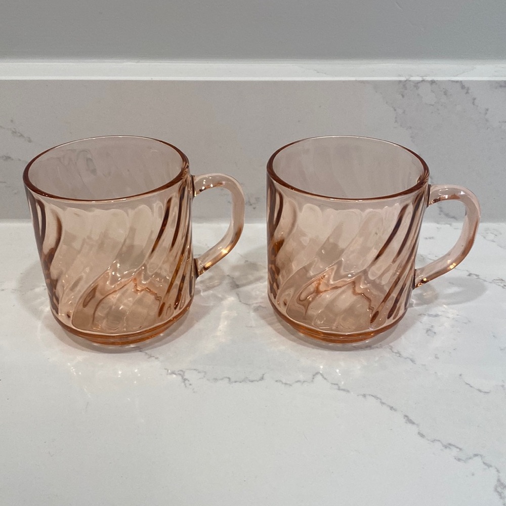 Arcoroc Rosaline Pink Swirl Coffee/Tea Cups/Mugs Set of 2